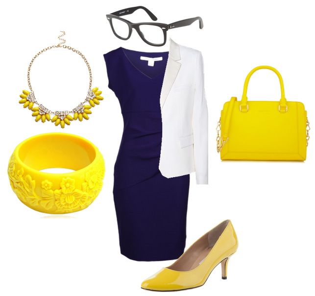 Yellow Jewelry with blue dress