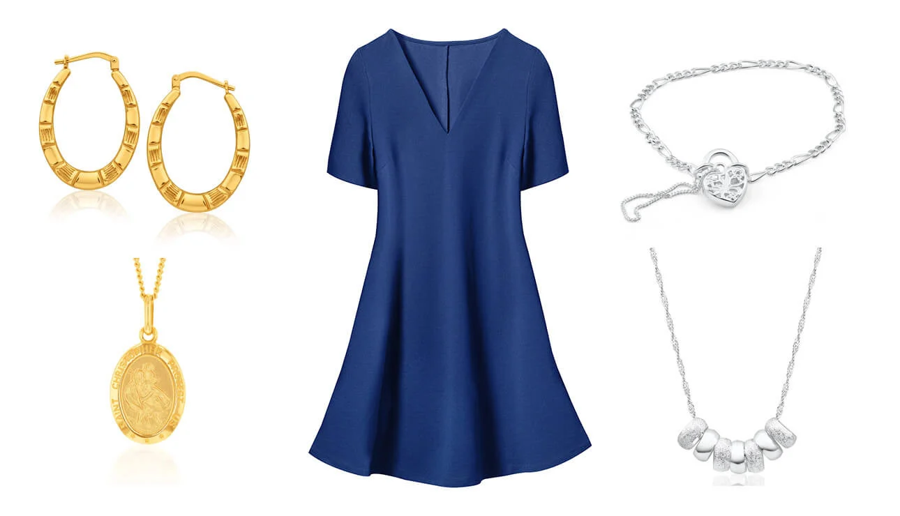 silver Jewelry with blue dress